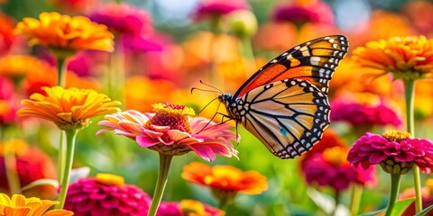 Obraz premium Monarch Butterfly on Heirloom Zinnias - Rule of Thirds