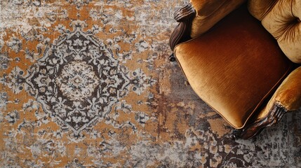 Luxurious vintage carpet showcasing intricate design elements, complementing rich wall architecture and enhancing elegant interior floor aesthetics.