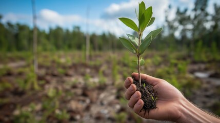 Hand Holding a Tree Seedling Outdoors