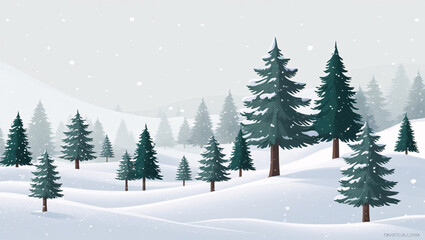 Fototapeta premium a snowy landscape with many pine trees covered in snow, creating a serene winter scene with frosty white details and a peaceful natural backdrop