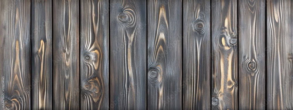 Poster a close-up of textured wooden planks with a dark finish and natural grain patterns.