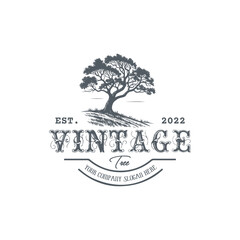 Obraz premium Retro style tree silhouette logo template
