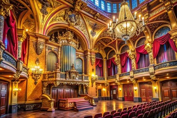 Obraz premium Surreal Old Auditorium Organ Gold Velvet AI Photo