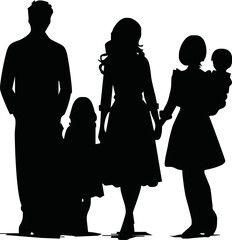Family silhouettes. Father and mother walking with children
