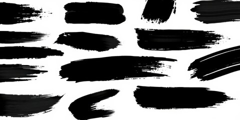 Vector collection of artistic grungy black paint brush strokes on white background, set, black, isolated