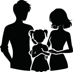 Family silhouettes. Father and mother walking with children