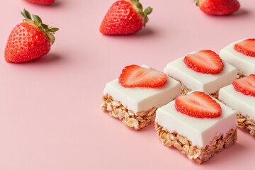 Granola Bars with Yogurt Coating and Fresh Strawberries