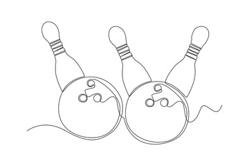One continuous line drawing two bowling ball and pin. sport ball concept. One line draw graphic design vector