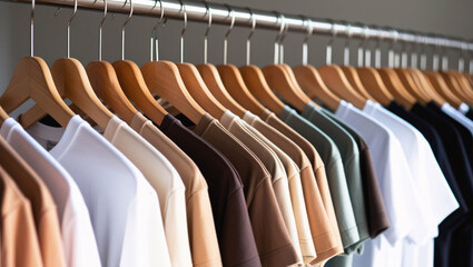 Fototapeta premium clothes rack in a clothing store, showcasing a variety of fashion items, reflecting consumerism and modern retail trends