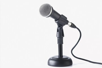 Microphone isolated on white : microphone on stand, radio microphone,  podcast microphone
