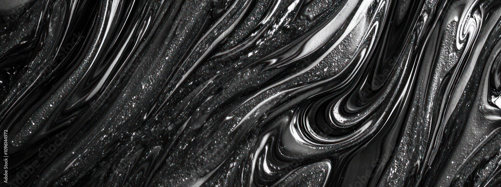 Poster abstract black and silver swirling texture with a glossy finish.
