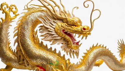 Obraz premium Golden Chinese Dragon Isolated on White Background â€“ A Magnificent Traditional Eastern Dragon Design Symbolizing Power, Prosperity, and Strength, Perfect for Cultural Art and Design Use
