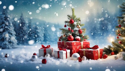Magical Christmas and Winter Holiday Marketing Background Featuring Snowy Scenery, Evergreen Christmas Trees, and Festive Seasonal Themes Perfect for Advertising, Branding, and Digital