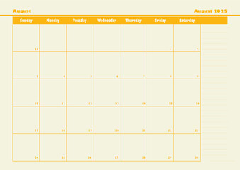 August 2025 Monthly Planner, Table Format
August 2025 planner with note, taking sections and a neat table design