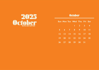 2025 Monthly Calendar, Minimalist Design for October 2025
