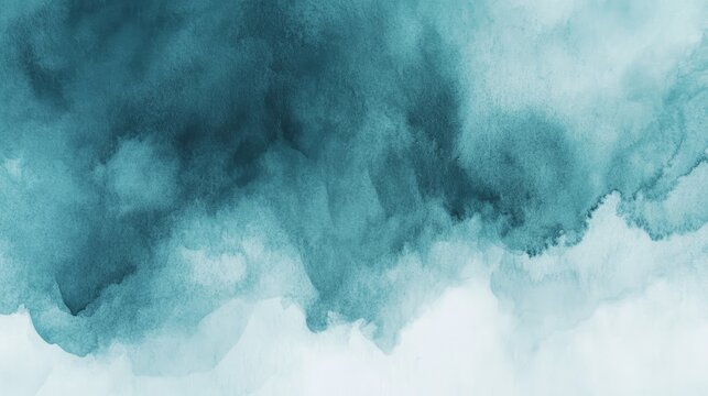 Abstract watercolor background in teal, blue, and green hues with a fluid, liquid-like texture.