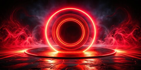 Striking Visual of a Vibrant Red Energy Aura Surrounding a Dark Circular Center on a Black Background, Capturing the Essence of Energy and Contrast in Candid Photography
