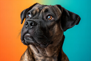 Obraz premium Playful dog closeup with bright colorful background for pet-themed design, social media, and creative advertising