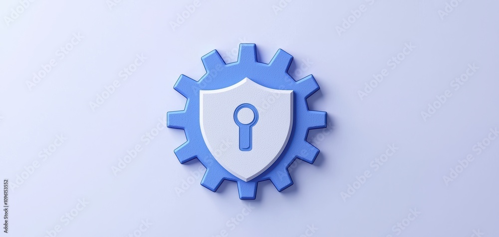 Aufkleber anti tracking settings concept. a blue gear with a shield and keyhole symbolizing security and prote