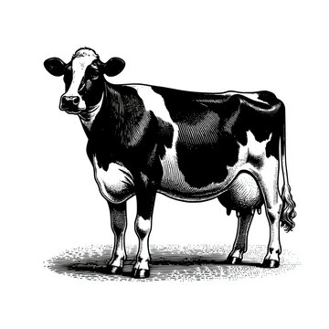 Vintage style illustration of a holstein dairy cow