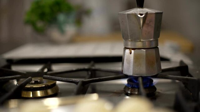 traditional moka on the stove with flame ignition
