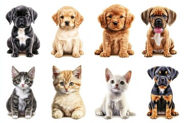 Nine Dogs and Cats of Various Breeds Arranged in a Grid Pattern
