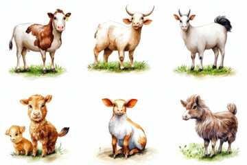 Grid Layout of Nine Unique Farm Animal Illustrations in a Collection