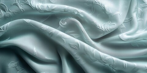 Obraz premium A close-up of elegant, textured fabric with floral patterns, showcasing its smooth, flowing nature.