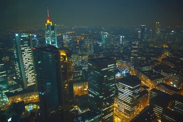 Fototapeta premium Aerial Overhead view of Los Angeles cityscape at Night with Connections, Emoji and Several Screens. People using Technology. Social Network Application Platform. Influencers. AR. CA, United