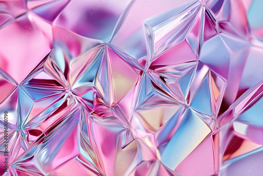 Poster pastel-colored ice crystals forming geometric patterns on a frosted window.