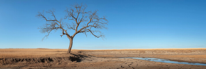 A lone tree in the middle of dried up river bed