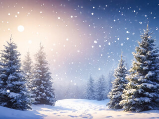 Naklejka premium Winter Wonderland Snow Covered Pine Trees in a Magical Forest