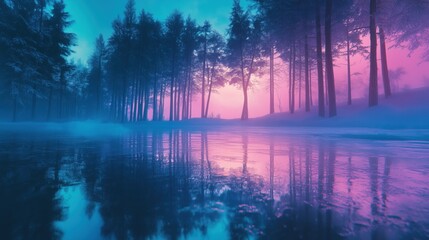 Fototapeta premium Morgenstimmung mit Wald und Wasserreflexion