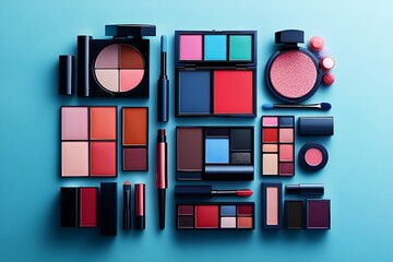 A glamorous collection of beauty products in a colorful palette generated by artificial intellingence,