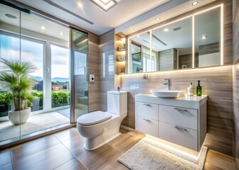 Fototapeta premium Transforming a Clogged Drain: From Dirty Toilet to Sparkling White Cleanliness in Modern Architectural Setting
