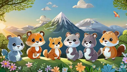 Naklejka premium Adorable and vibrant set of little cartoon animal characters, featuring cute baby animals in a charming design. Ideal for kids projects, education, and creative digital designs.
