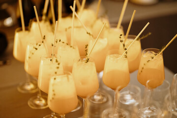 Creamy Festive Cocktails Garnished with Thyme and Straws