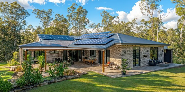 Australian home with solar panels on the roof, highlighting sustainable energy in a sunny location.