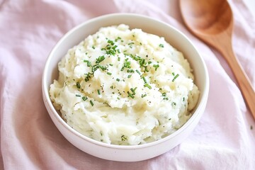  Mashed Potatoes with Browned Butter and Chives in a Floral Bowl