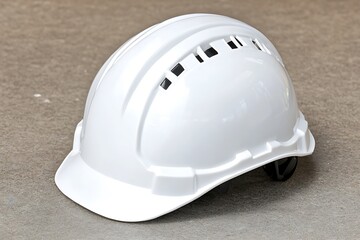 Fototapeta premium White Hard Hat Rests On Concrete Ground