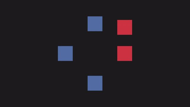 Pushing blue and red squares. Loopable 2d animation video. Motion graphics with alpha channel.