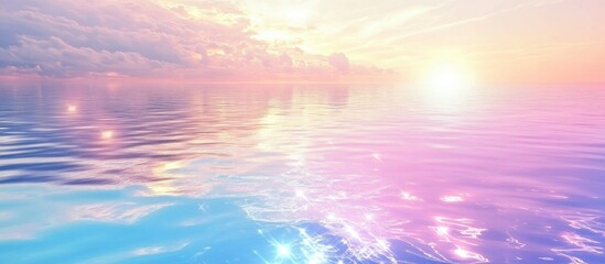 Serene ocean sunset with vibrant colors reflecting on gentle waves creating a tranquil and picturesque seascape.