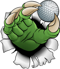 A golf claw sports illustration of an eagle or animal monster hand holding ball