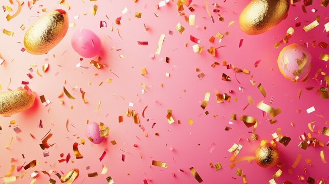 Celebratory banner design with pink and gold hues showcasing a milestone of 2,000 social media followers adorned with confetti and festive decorations