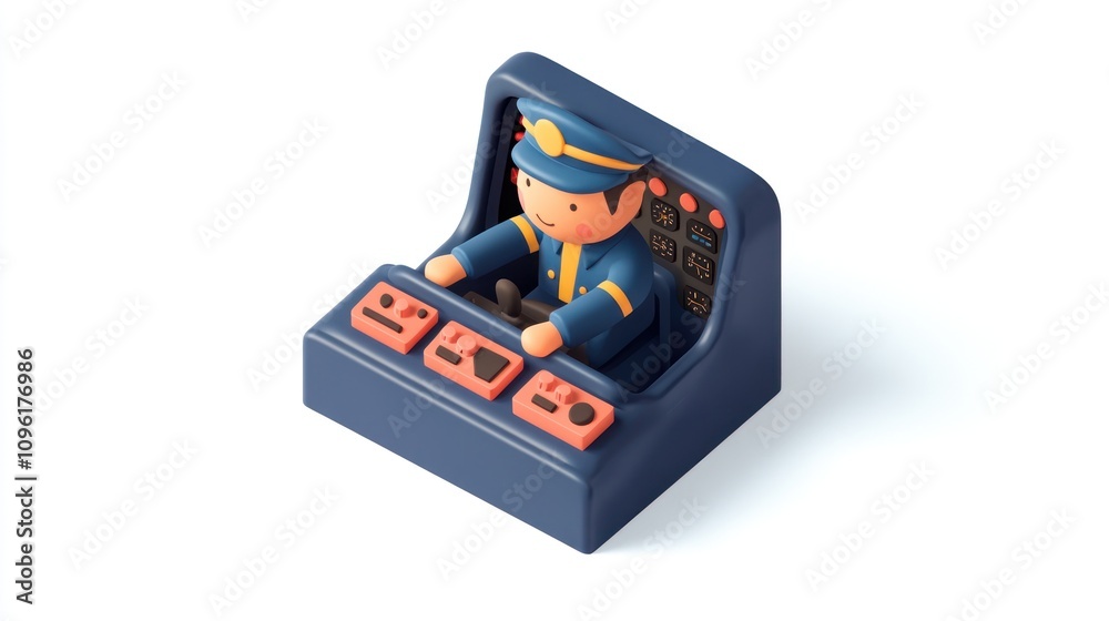 Aufkleber A cartoonish pilot figure operating a control panel with various buttons and levers.
