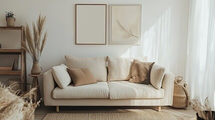 Cozy Minimalist Living Room with Neutral Tones and Natural Light