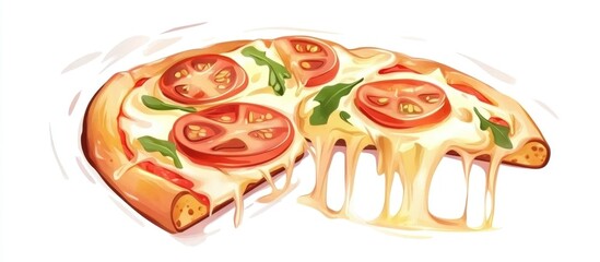 Delicious pizza slice topped with fresh tomatoes and gooey cheese showcasing an enjoyable eating experience
