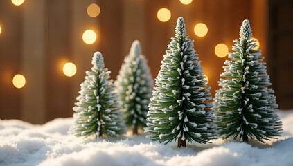 Golden-Lit Indoor Holiday Scene with Mini Trees