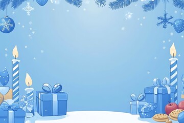 Festive Blue Christmas Scene With Gifts Candles And Ornaments