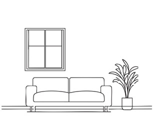 Living room with sofa sketch